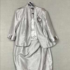 Elegant Silver Women's Jacket and Skirt Set